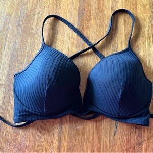black ribbed underwire SHADE & SHORE  swimsuit bikini top size 34DD